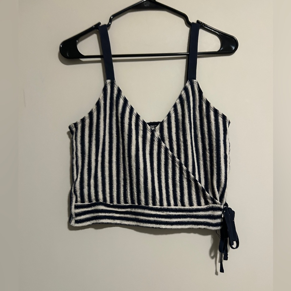 Madewell Striped Navy and White Wrap Crop Tank Top - Small - Coastal Beach Trip